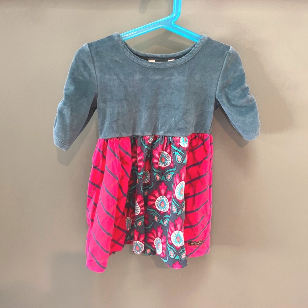 Matilda Jane Girls Green and Red Velour Top Plaid Floral Dress Size 4‎